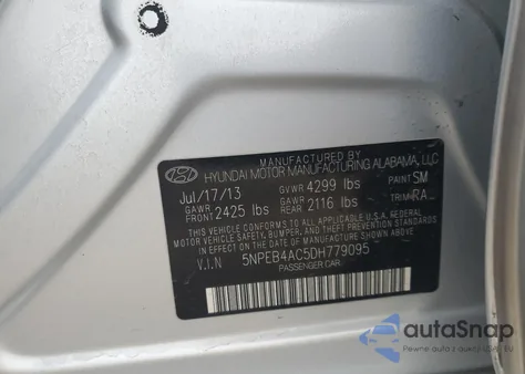 2013 Hyundai Sonata Gls z USA, uszkodzony, nr VIN 5NPEB4AC5DH779095